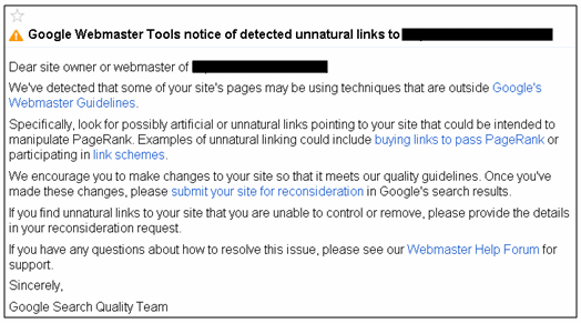 unnatural links penalty message